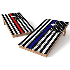 Official Size 2x4 Worn Flag Blue or Red Line Cornhole Game