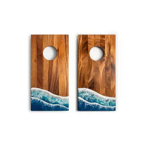 Elakai 1ft x 2ft Resin & Wood Travel Cornhole Set | Beach Wave