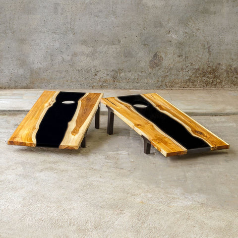 Uttermost Clearwood Cornhole Game Set - Natural Teak, Black, Set of 2