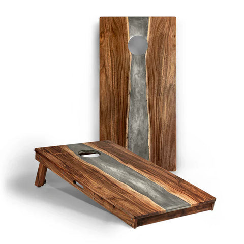Elakai The River Epoxy Resin with Live Edge Acacia Pathfinder ART Cornhole Boards