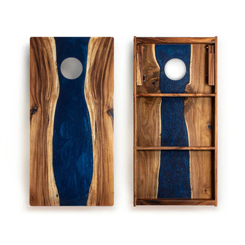 Elakai The River Epoxy Resin with Live Edge Acacia Pathfinder ART Cornhole Boards