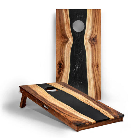 Elakai The River Epoxy Resin with Live Edge Acacia Pathfinder ART Cornhole Boards