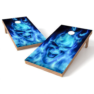 Official Size 2x4 Flames Skull Blue Cornhole Game