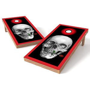 Official Size 2x4 Skull with Red Rose Cornhole Game