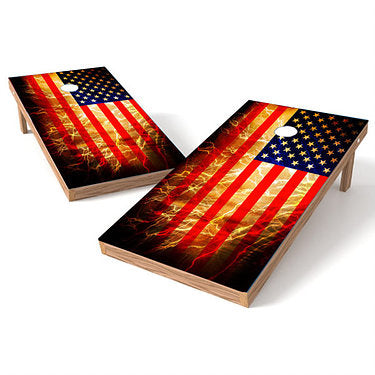 Official Size 2x4 American Flag with Lightning Cornhole Game
