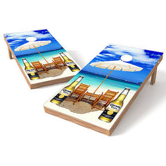 Official 2x4 Corona Extra Chairs on Beach Cornhole Game